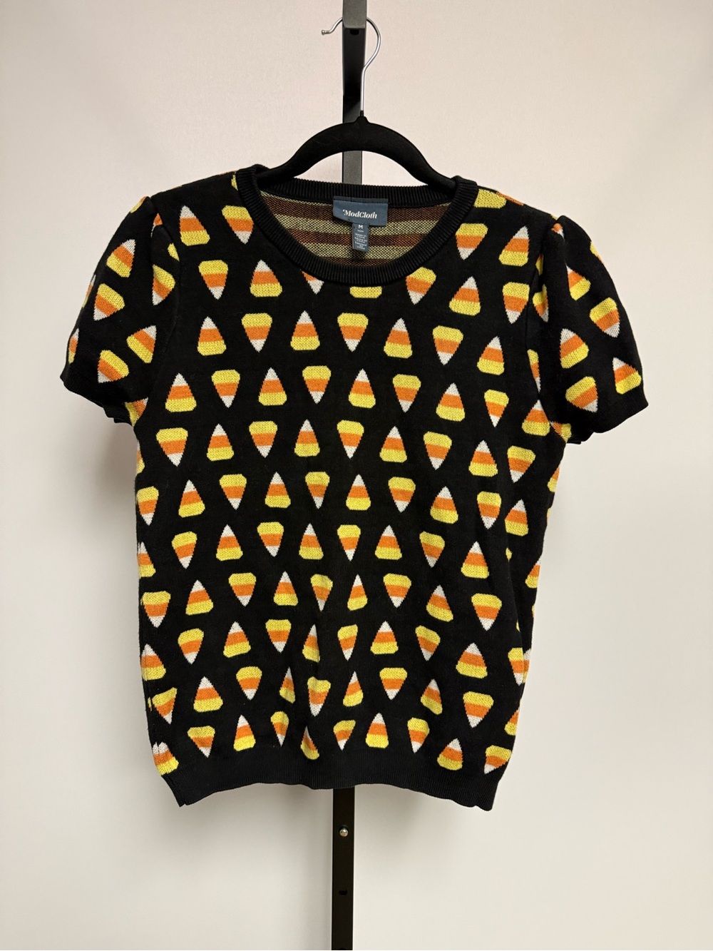 Modcloth Candy Corn Halloween Short-Sleeve Knit Top Size M Novelty Holiday